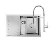 CECIPA Fregadero rectangular de acero inoxidable, 70 x 44 cm, incluye grifo con muelle en espiral, 1 fregadero grande de acero inoxidable