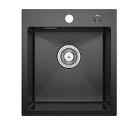 CECIPA Fregaderos de un Seno 40 x 45 CM, Fregadero Cocina con Dispensador de Jabón +Sifón, Fregaderos Cuadradode Acero Inoxidable Antracita, Sobre Encimera o Enrasado, Drenaje Rápido Ningun Ruido