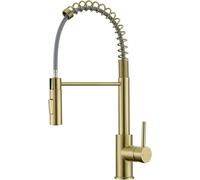 CECIPA grifo cocina extraible, grifo de cocina con ducha retráctil, grifos cocina fregadero con dos funciones de pulverización, arco alto, grifo de fregadero de 360°, grifo de cocina dorado