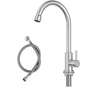 CECIPA Grifo de agua fría para cocina, solo agua fría con tuercas de acero inoxidable 304, grosor de placa de hasta 4 cm, grifo de agua fría con manguera de conexión de 60 cm, 1 grifo de cocina para