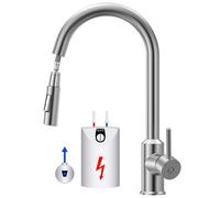 CECIPA Grifo de baja presión para cocina extensible, altura 404mm, grifo de cocina con 3 conexiones con arco alto, giratorio 360°, grifo de cocina de baja presión, conexión G3/8, acero inoxidable