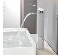 CECIPA Grifo de baño alto, grifo de lavabo cascada, grifo de baño de acero inoxidable, grifos de lavabo con agua fría y caliente, grifo monomando, altura de salida de agua 245 mm, cromo