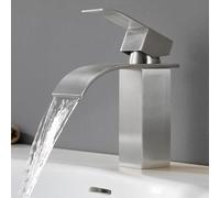 CECIPA Grifo de baño, grifo de lavabo cascada, grifo de baño de acero inoxidable, grifos de lavabo con agua caliente y fría, monomando, 85 mm de alto, plata cepillada