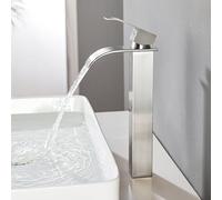 CECIPA Grifo de baño, grifo de lavabo cascada, grifo de baño de acero inoxidable, grifos de lavabo con agua caliente y fría, monomando, altura de salida de agua 245 mm, cepillado