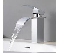 CECIPA Grifo de baño, grifo de lavabo cascada, grifo de baño de acero inoxidable, grifos de lavabo con agua fría y caliente, grifo monomando, altura de salida de agua 85 mm, cromo