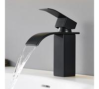 CECIPA Grifo de baño negro, grifo de lavabo cascada, grifo de baño de acero inoxidable, grifos de lavabo con agua fría y caliente, grifo monomando, altura de salida de agua 85 mm
