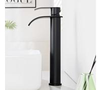 CECIPA Grifo de baño Negro, Grifo de lavabo de acero inoxidable con caño de 245 mm, Monomando para baño y accesorios de lavabo