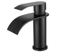CECIPA Grifo de baño negro, mezclador de lavabo cascada con salida de 86 mm de altura, grifo monomando de acero inoxidable para baño