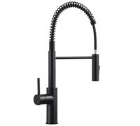 CECIPA Grifo de cocina de alta presión, color negro con 2 tipos de chorro, arco alto, grifo de cocina con ducha, muelle en espiral, color negro, giratorio 360°, grifo monomando para fregadero con