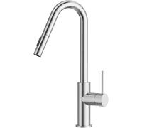 CECIPA Grifo de cocina de alta presión con alcachofa extensible, grifo en forma de V, de acero inoxidable, mezclador de dos tipos de chorro, giratorio 360°, acero inoxidable cepillado