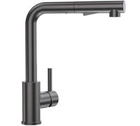 CECIPA Grifo de cocina de alta presión con rociador extensible, mezclador monomando con 2 tipos de chorro, grifo de cocina giratorio en 360° de acero inoxidable cepillado, gris y negro
