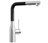 CECIPA Grifo de cocina extensible, grifo de cocina de alta presión, color negro y acero inoxidable, giratorio 360°, robusto y sin fugas, fácil instalación, grifo mezclador con caño de tracción para