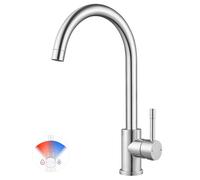 CECIPA Grifo de cocina giratorio 360°, grifo de cocina de alta presión, grifo mezclador de cocina con arco alto, grifo monomando, grifo de fregadero de acero inoxidable, conector G3/8