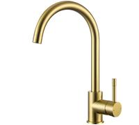 CECIPA Grifo de cocina giratorio 360°, grifo de cocina de alta presión, grifo mezclador de cocina con arco alto, grifo monomando, grifo de fregadero de acero inoxidable, conector G3/8, dorado