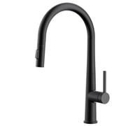 CECIPA Grifo de cocina negro, arco alto de alta presión, grifo de cocina con ducha, grifo extensible, grifo mezclador, grifos de cocina, dos tipos de chorro giratorio 360°, negro mate