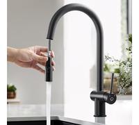 CECIPA Grifo de cocina negro extensible, grifo de cocina con 2 tipos de chorro, grifo de fregadero de alta presión giratorio 360°, mezclador de acero inoxidable con alcachofa, grifería de cocina negra