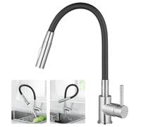 CECIPA Grifo de Cocina Negro Flexible con 2 Tipos de Chorro, Giratorio 360°, de Alta Presión, 2 Conexiones G3/8, Monomando de Cocina