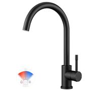 CECIPA Grifo de cocina negro giratorio 360°, grifo de cocina de alta presión negro, grifo mezclador de cocina con arco alto, grifo monomando, grifo de fregadero de acero inoxidable, conector G3/8