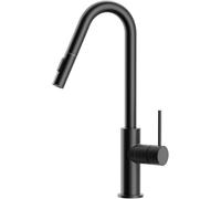 CECIPA Grifo de cocina negro, grifo de cocina de alta presión con ducha extensible, grifo en forma de V, de acero inoxidable, grifo mezclador de dos tipos de chorro, grifo giratorio 360°