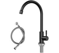 CECIPA Grifo solo para agua fría negro, grifo de agua fría con tuercas de acero inoxidable 304, grifo de agua fría negro con manguera de conexión de 60 cm X1, ideal para cocina, jardín y cocina de