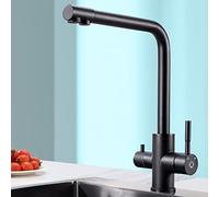 CECIPA PURE-B - Grifo de cocina de 3 vías, mezclador de fregadero con dos salidas de agua: agua filtrada y agua caliente/fría - boquilla orientable 360° de acero inoxidable 304, negro