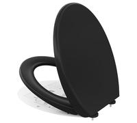 CECIPA Tapa Wc Universal Amortiguada, Asiento Inodoro Negro, Tapa de Vater Ovalada con Cierre Suave, Tapa de WC de Duroplast, Tapa Inodoro Montaje Fácil - Serie DERW
