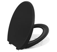 CECIPA Tapa Wc Universal Amortiguada, Asiento Inodoro Negro, Tapa de Vater Ovalada con Cierre Suave, Tapa de WC de Duroplast, Tapadera Wc para Familia, Tapa Inodoro Montaje Fácil - Serie DERW