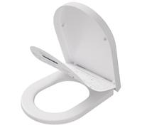 CECIPA Tapa WC Universal Forma de D, Asiento de Inodoro de Cierre Suave, Tapa Inodoro en Duroplast incl. Plantilla de Instalación para Montaje Fácil, Antibacteriana, Color Inalterable, Blanco