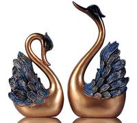 CECKQUE 2 estatuas de Cisne para decoración del hogar de Pareja para decoración de Sala de Estar y Accesorios, esculturas decoración del hogar para Mesa de café, estantes de Libros (Dorado)