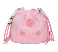 CECKQUE Bonita bolsa de maquillaje esponjosa Capybara con cordón y correas para el hombro, pequeña bolsa de cosméticos de peluche para mujeres, Rosado, S, Lindo