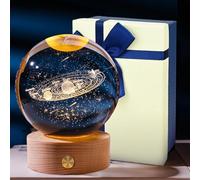 CECOMBINE 3D Luz Nocturna con Bola de Cristal, Lámpara de Bola Cristal del Sistema Solar, Luz Nocturna Decorativa Cristall con Base Madera 7 Modos Color para Ideas Decoración Oficina en Casa