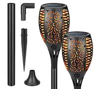 CECOMBINE Lámparas solares para jardín exterior, 2 unidades, 33 LED, lámpara solar con soporte de pared para exterior, antorcha solar, antorcha de jardín, resistente al agua IP65, luz de llama para