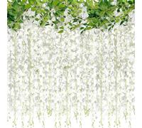 CECOMBINE Paquete de 4 flores artificiales de glicinia de 26 pies, enredaderas colgantes de glicina blanca con 40 ramas, guirnalda de flores de seda sintética para decoración de boda, jardín