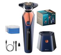 Cecotec Afeitadora Rotativa con Base Autolimpieza PrecisionCare Saphire Pro. 3-5 mins, Incluye Líquido de Autolimpieza, Autonomía 90min, Cuchillas de Titanio, Resistente al Agua IPX7