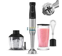 Cecotec Batidora de Mano Katana 12 Chop B. 1200 W, 21 Velocidades y Turbo, 4 Hojas con Titanio Negro, Campana antisalpicaduras, Pie extralargo, Vaso 800 ml, Kit de accesorios