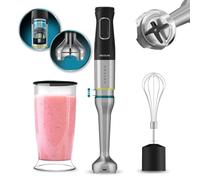 Cecotec Batidora de Mano Katana 15 Cream B. 1500 W, 21 Velocidades y Turbo, 4 hojas con Titanio Negro, Campana antisalpicaduras, Pie extralargo,Varillas monta claras, Vaso 800 ml
