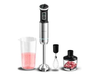 Cecotec Batidora de Mano Power Neutron 1100MAX Pro. 1100W Potencia Máxima, 4 Cuchillas Recubrimiento de Titanio, Velocidad Ajustable, Función Turbo, Pie XL, Vaso 800ml, Picadora y Varilla Montaclaras