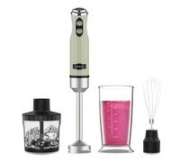 Cecotec Batidora de Mano Power RetroGreen 1200MAX Cream&Crush. Potencia Máxima 1200 W, Tecnología CrossBlades, 2 Velocidades, Set Accesorios aptos Lavavajillas, Campana antisalpicaduras