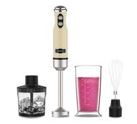 Cecotec Batidora de Mano Power RetroYellow 1200MAX Cream&Crush. Potencia Máxima 1200 W, Tecnología CrossBlades, 2 Velocidades, Set Accesorios aptos Lavavajillas, Campana antisalpicaduras