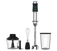 Cecotec Batidora de mano Power TitanBlack 1500 XL Cream&Crush. Potencia 1500 W, Cuchilla 4 hojas con revestimiento titanio, Pie XL, Campana antisalpicaduras, Velocidad ajustable, Función Turbo