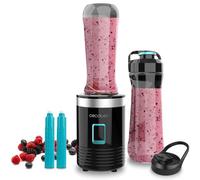 Cecotec Batidora Vaso Portátil Individual Power Titanium 350 EasyGo. 350W, Pica Hielo, Cuchillas 4 Hojas Recubrimiento de Titanio Negro, Incluye 2 Tubos Refrigeradores, 2 Vasos Portátiles y 2 Tapas