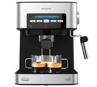 Cecotec Cafetera express Power Espresso 20 Matic. 850 W, 20 Bares, 1,5L, Brazo Doble Salida, Vaporizador, Superficie Calientatazas, Mandos Digitales, Acabados en Acero Inoxidable, Negro/Plata