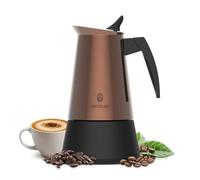 Cecotec Cafetera Italiana 6 Tazas Piccolina 600 Bronze + | Material en Acero Inoxidable, Apta para Inducción, Filtro de Acero, Junta de Silicona, Acabado Bronce Premium
