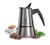 Cecotec Cafetera Italiana Piccolina 200, Capacidad 100 ml para 2 tazas, Diseño elegante en Acero, Filtro de Acero Inoxidable, Apta para todas las superficies, Válvula de seguridad, Cierre silicona