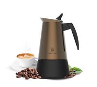 Cecotec Cafetera Italiana Piccolina 600 Gold, Capacidad 300 ml para 6 tazas, Diseño elegante en Acero, Filtro Acero Inoxidable, Apta para todas las superficies, Válvula de seguridad, Cierre silicona