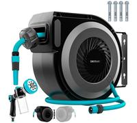 Cecotec Carrete de Manguera 10m HydroShell 100 Pro. Enrollador Automático con SlowReturn y Smooth Technology, Portátil con Giro 180º, Pistola Pulverizadora 8 Funciones con Depósito para Jabón