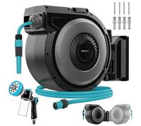 Cecotec Carrete de Manguera 20m HydroShell 200 Pro. Enrollador Automático con SlowReturn y Smooth Technology, Manguera 3 Capas, Cepillos de Limpieza, Pistola 8 Funciones con Depósito para Jabón