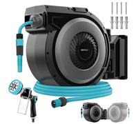 Cecotec Carrete de Manguera 30m HydroShell 300 Pro. Enrollador Automático con SlowReturn y Smooth Technology, Manguera 3 Capas, Cepillos de Limpieza, Pistola 8 Funciones con Depósito para Jabón