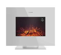 Cecotec Chimenea Eléctrica Decorativa 26” con Mando a Distancia ReadyWarm 2710 Design Flames White. Máxima Potencia 2000W, 2 Intensidades, Panel Plano Cristal Templado, Llama Ajustable, Temporizador