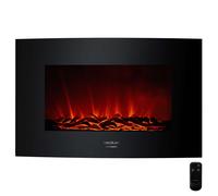 Cecotec Chimenea Eléctrica Decorativa 35” con Mando a Distancia Ready Warm 3510 Curved Flames. Máxima Potencia 2000W, 2 Intensidades, Panel Curvo de Cristal Templado, Llama Ajustable, Temporizador